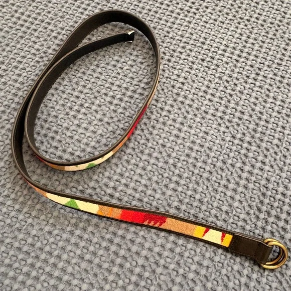 Patterned Multi Colored Wool Polo Style Belt with Geometric Design Measures 47" - Picture 3 of 5